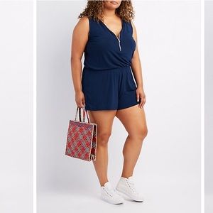 NWT blue zip front romper